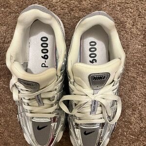 Nike P-6000 Metallic Silver and White Shoes